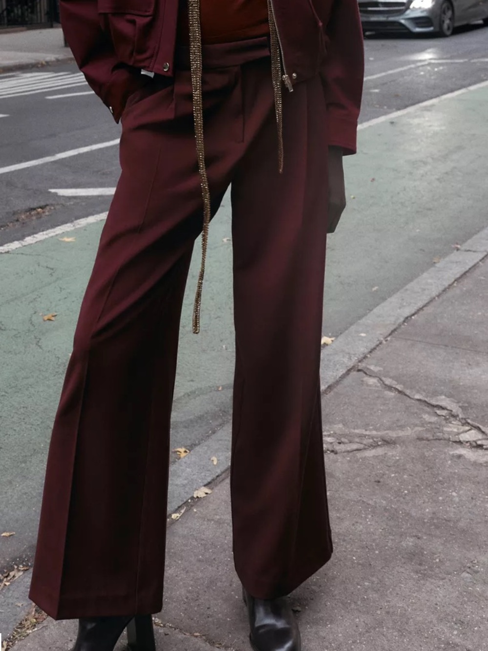 Zara Wide Leg High-Waist Trousers in Burgundy